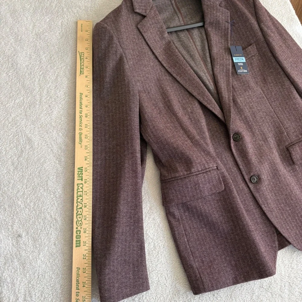 Stafford‎ Mens 46S Burgundy Herringbone Stretch Comfort Sport Coat Blazer NWT